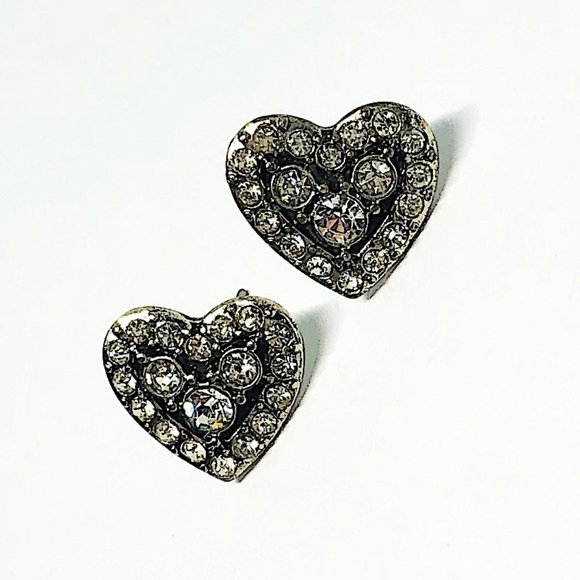 New! Rhinestones Heart Stud Earrings Silver - Picture 3 of 6